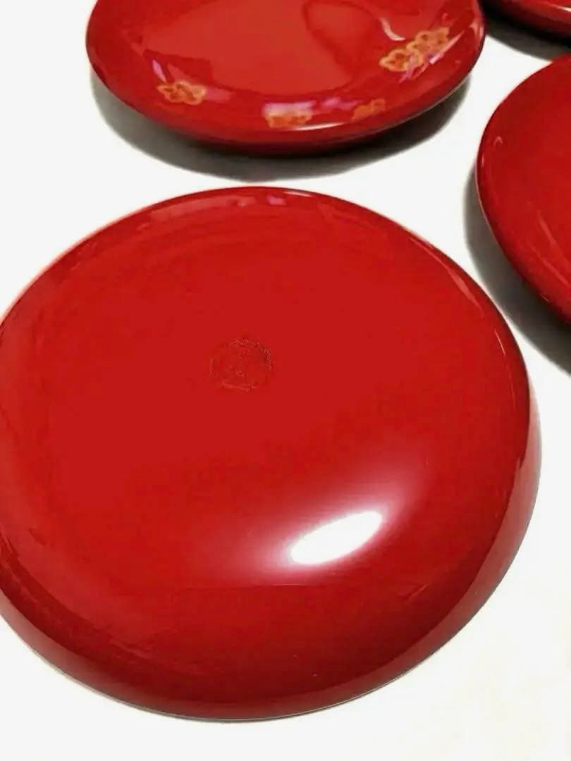 琉球漆器　5寸　銘々皿　梅　沈金　琉球塗　新品　５枚セット　お祝いの席に