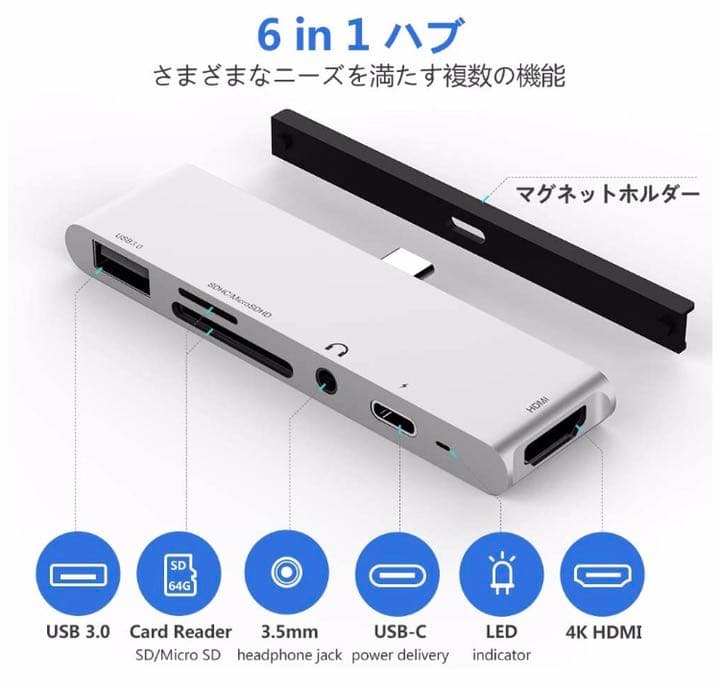 USB3.0 ハブ 6in1 Type-c hub  PD充電 4K HDMI