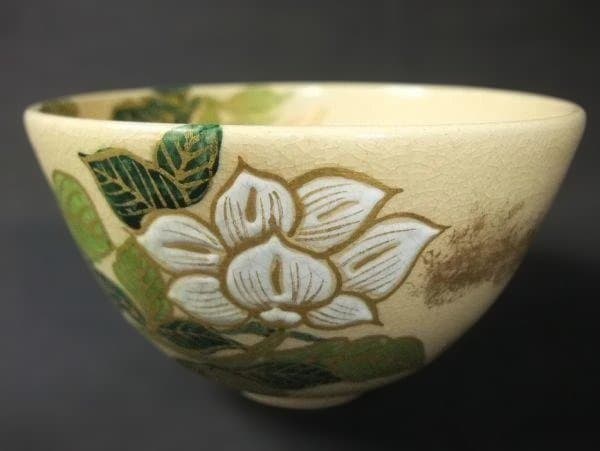 仁清写 平安 覚山造 平井覚山 色絵 花文 京焼 清水焼 抹茶茶碗 骨董 共箱