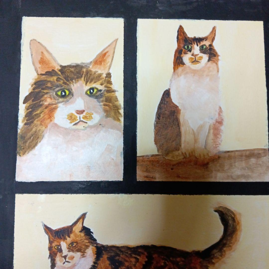 猫アクリル画 手描きイラスト