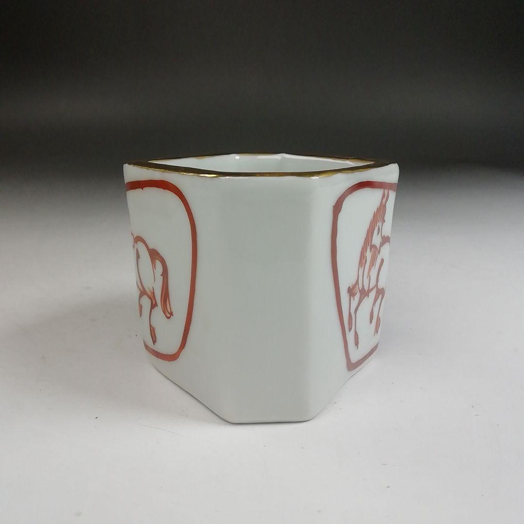 Ｗ３６７　蓋置　『赤絵　菱馬』『高野昭阿弥 造』　共箱　茶道具