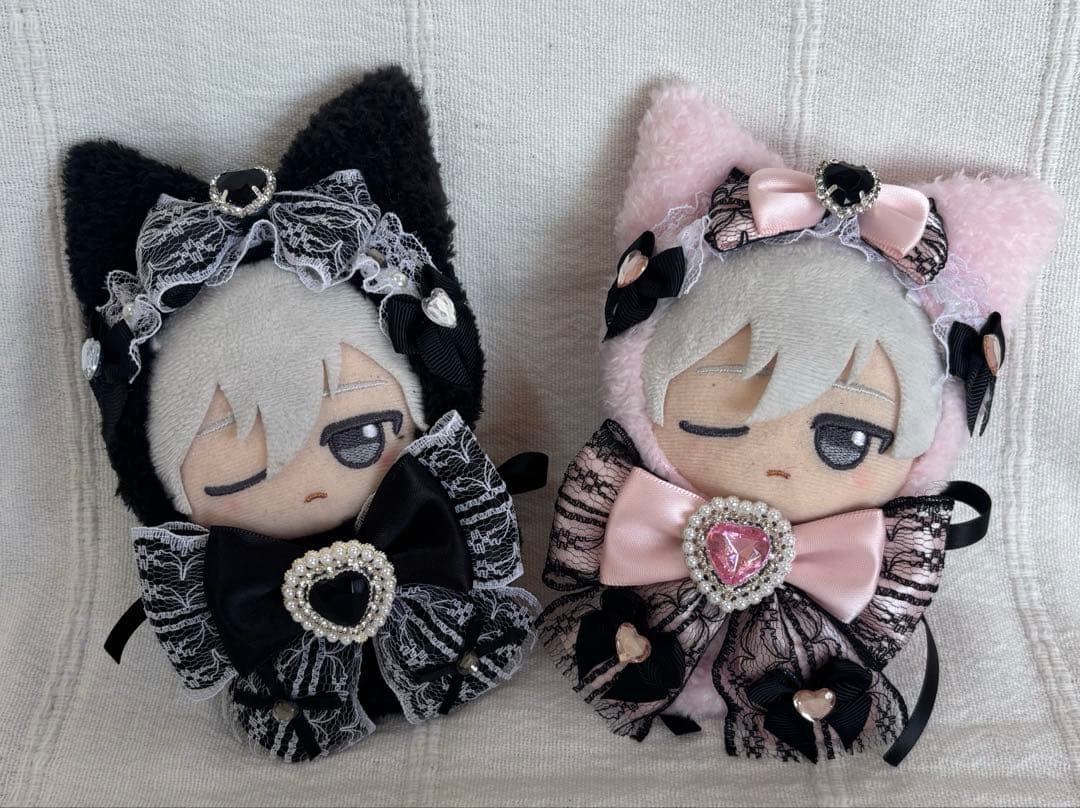 ちびぐるみ ぬい服 11cm ねこ耳 ２着セット ピンク ブラック
