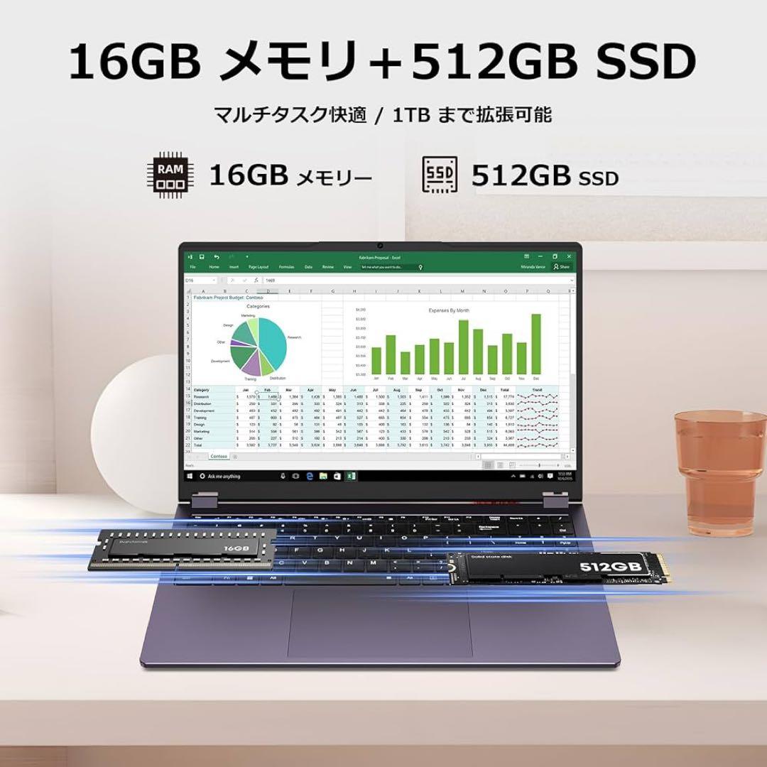 ノートパソコン Office搭載 15.6型メモリ 16GB SSD 512GB