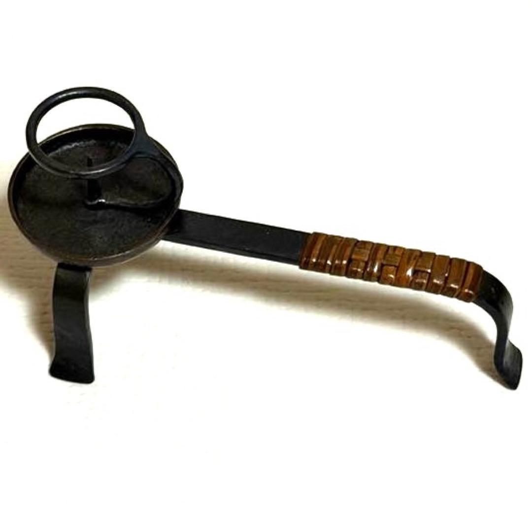 《美品》ミニ手燭 籐巻 燭台 （鍛冶工房弘光） 花器　風鈴吊り台