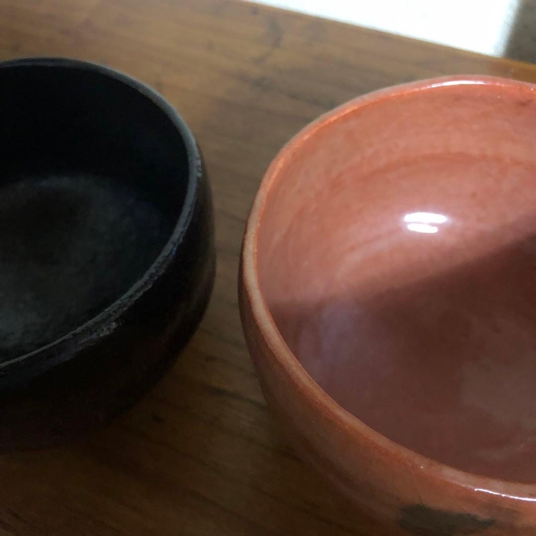 ◆593◆茶道具 佐々木松楽作 黒楽茶碗 赤楽茶碗 一双 共箱