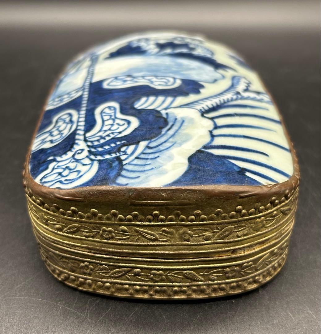 中国　陶器　金属　古陶磁　古陶片　物入れ　鳥　花
