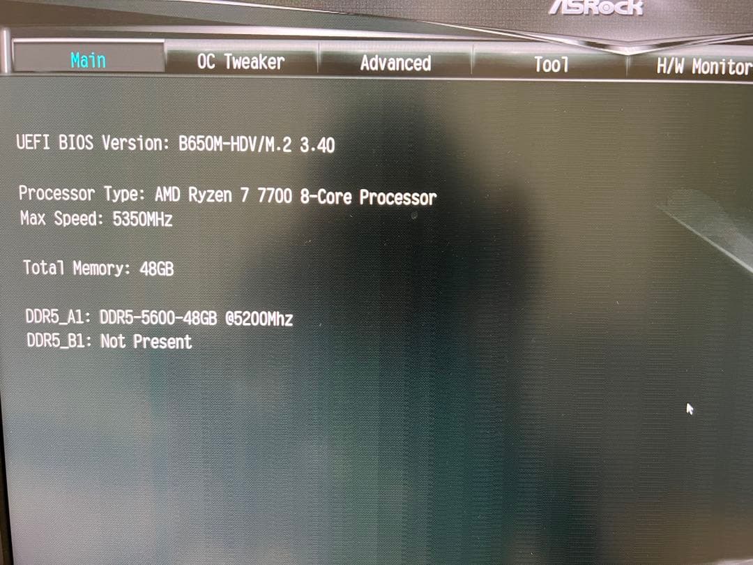 ASRock B650M-HDV/M.2 Ryzen7 7700付 動作確認済み