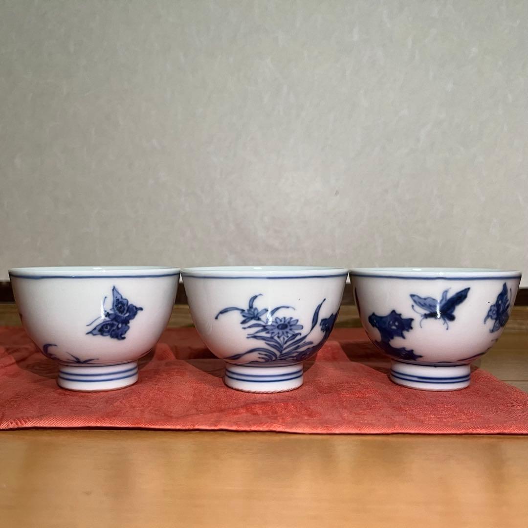 奈*々様 煎茶道具　茶碗　青華　蝶画　竹泉　5客セット