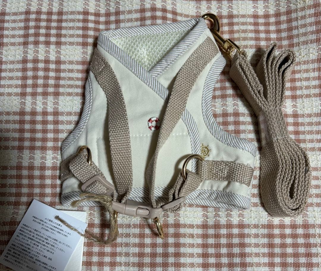 新品☆冷感マリン柄刺繍ハーネス+リードSET Mサイズ☆ moncheri