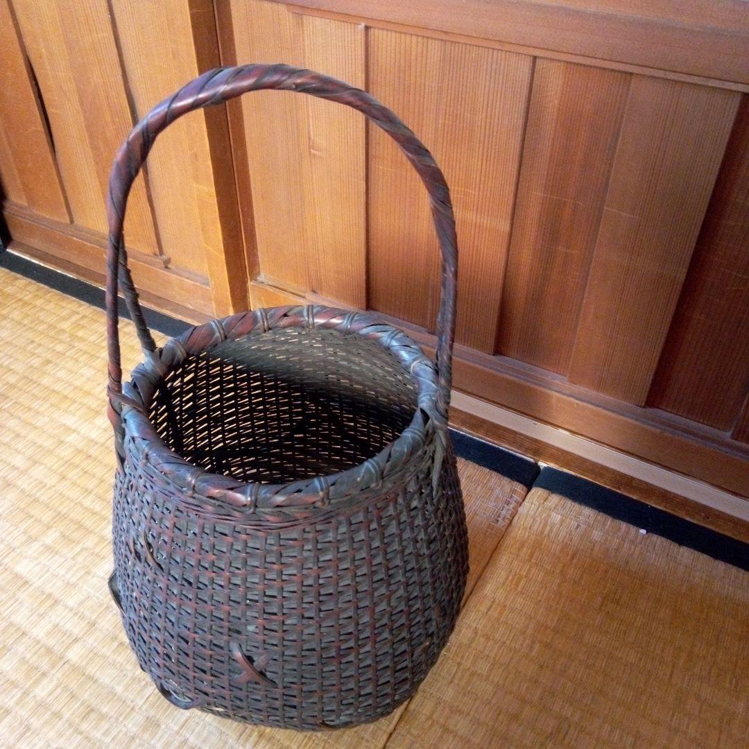 竹編、手付花籠、花入れ花器