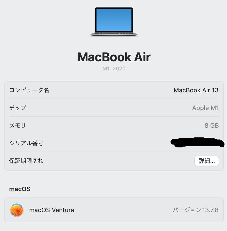 【美品】MacBook Air M1 8GB 256GB スペースグレイ