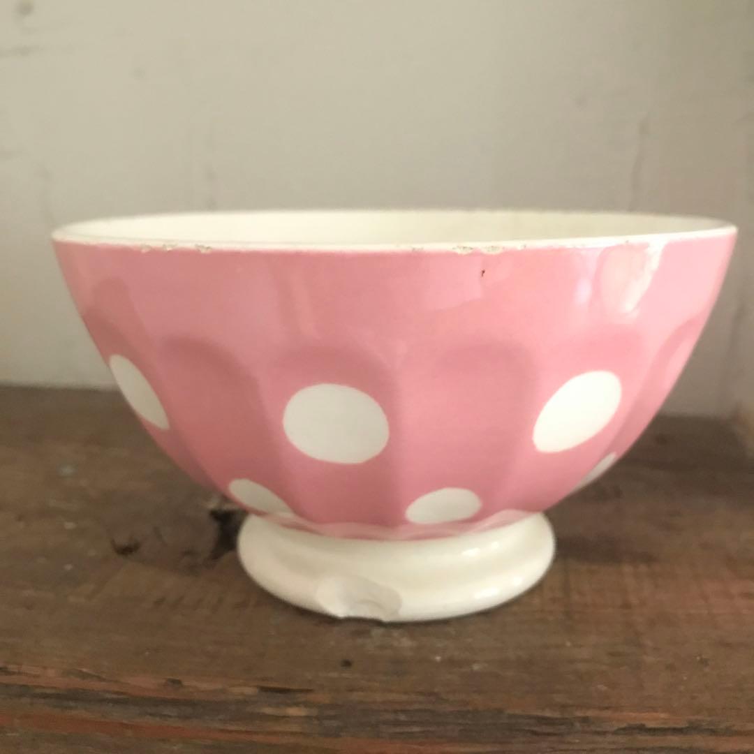 パリ蚤の市購入 ピンクドットカフェオレボウル