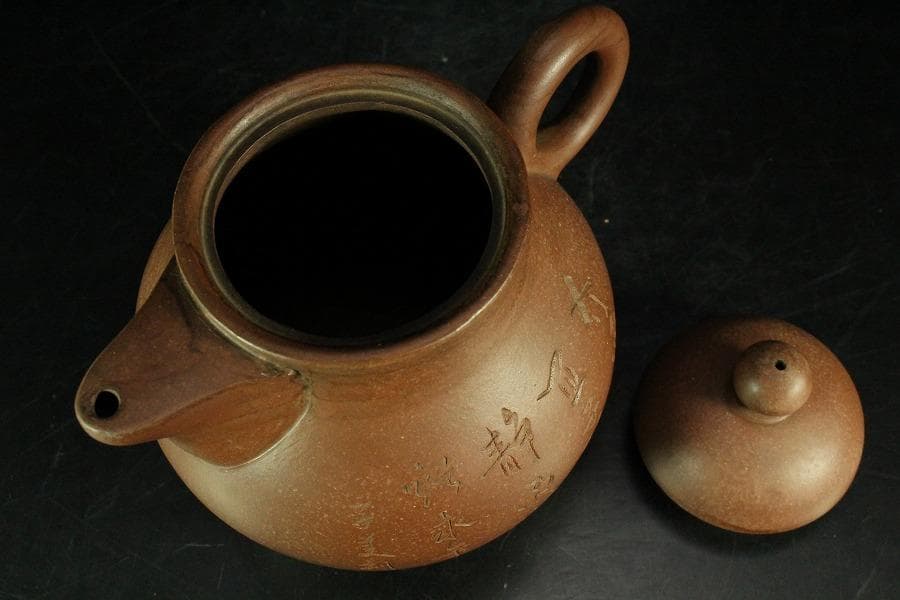 中国美術 朱泥 刻題詞 茶壷 急須 煎茶(K-YC695)