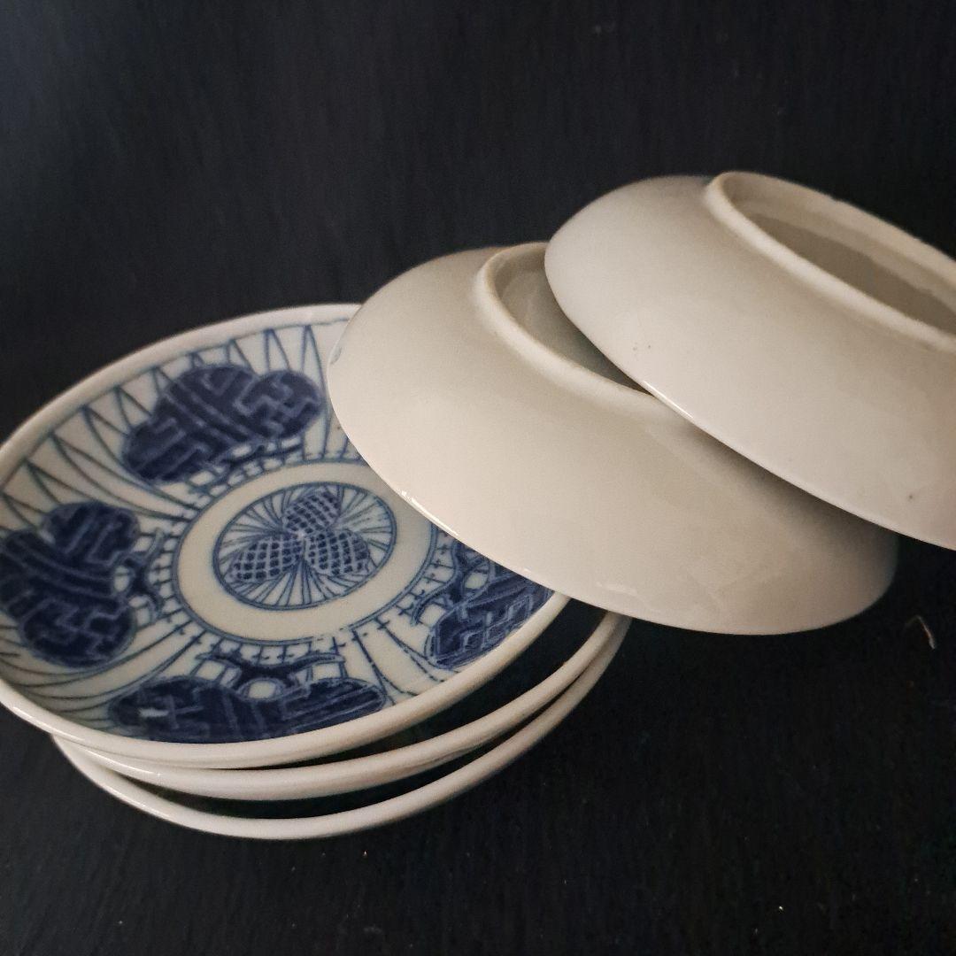 「華麗なデザイン 松と松ぼっくり」 印判小皿(直径11cm)5客セット 骨董アン