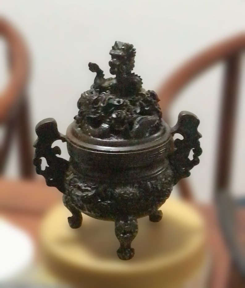 銅製 九龍丹炉 龍紋 香炉 三足 蓋付 文房 茶道 復古 工芸品