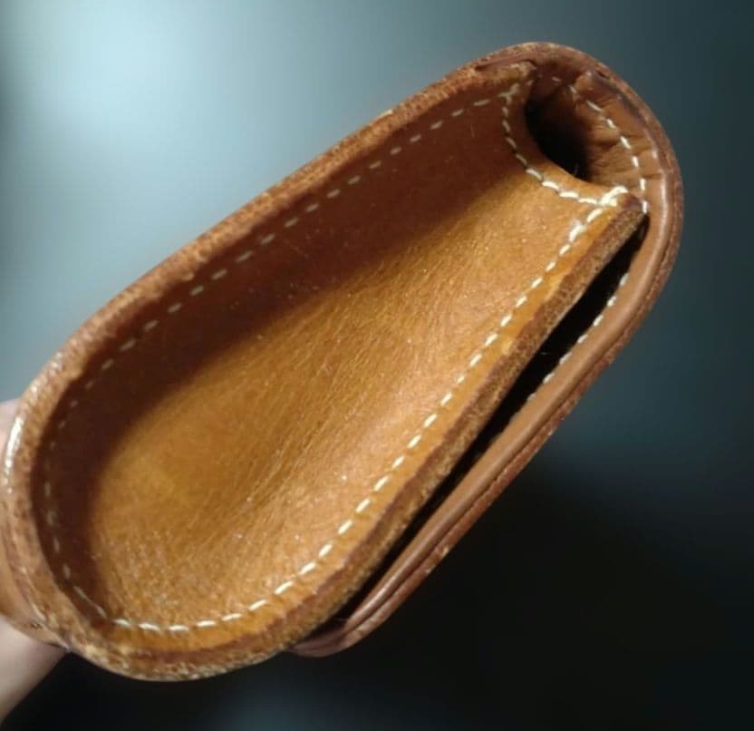 【中古】genten カットワーク メガネケース レザー 本革　ペンケース