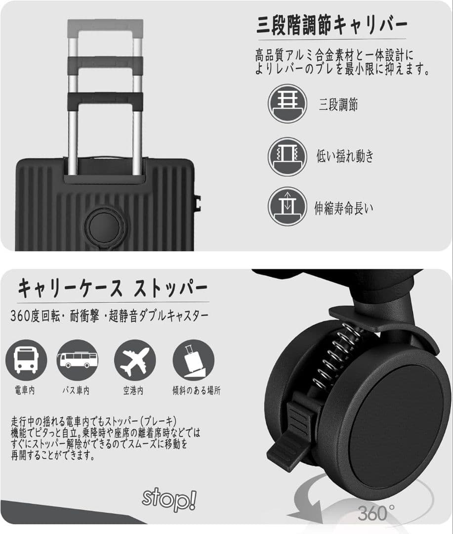 [Ashard] キャリーケース 多機能 スーツケース（ブラック）