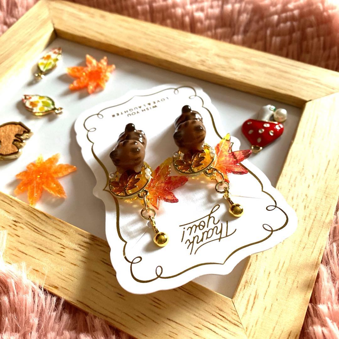 ☆紅葉いっぱい♡秋シマシマ猫ちゃんイヤリング☆