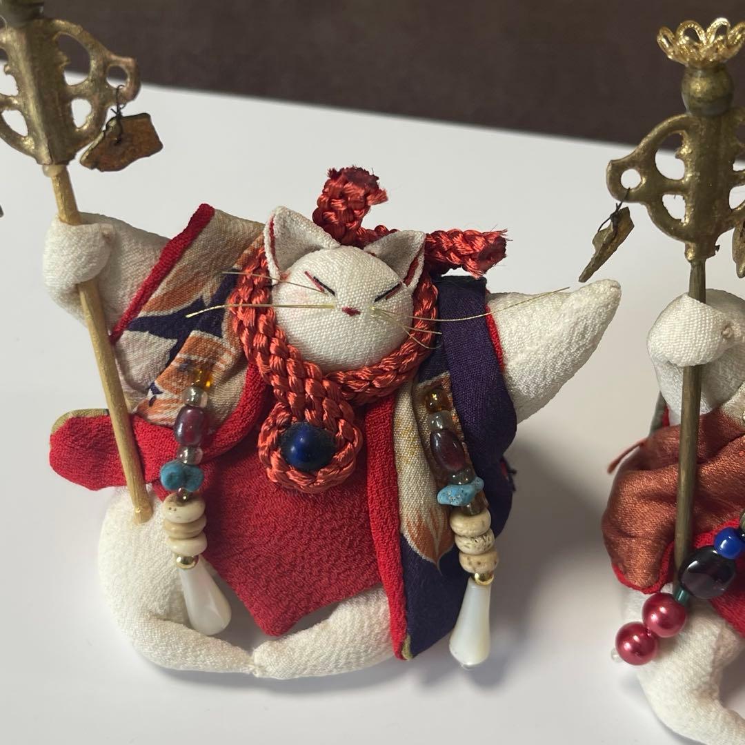 猫と兎の縮緬人形2体セット
