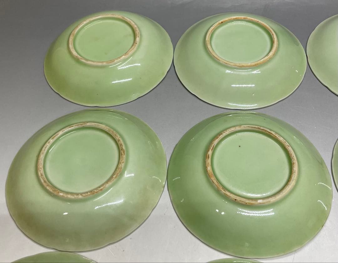 古伊万里　青磁　金魚図　豆皿　小皿　15客　江戸時代　b8907