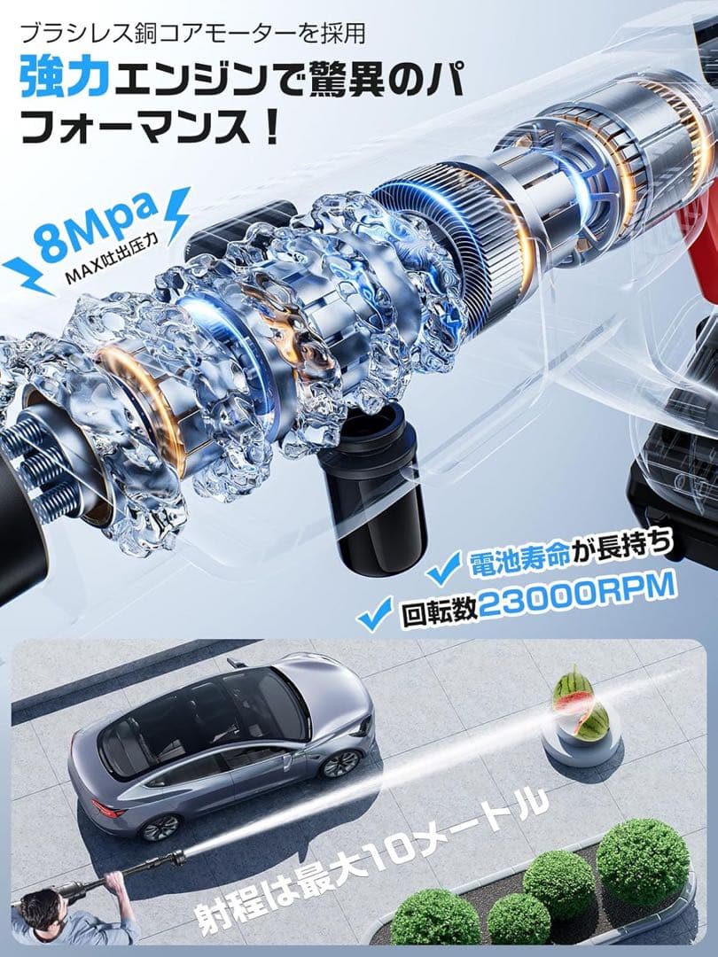 【新品】コードレス高圧洗浄機 8MPa 洗車 外壁 大掃除 ブラック