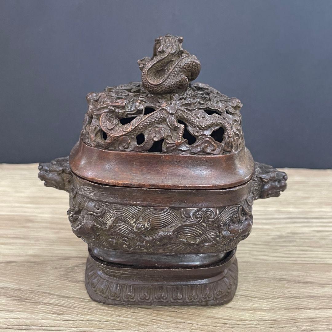 銅製 香炉 九龍宣徳三足香炉 茶道香炉 仏堂香炉 香道具 装飾品 工芸品 置物
