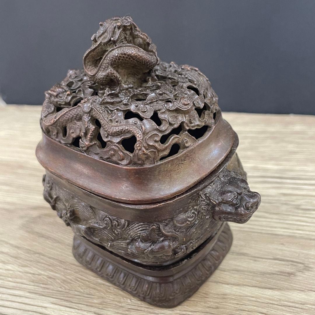 銅製 香炉 九龍宣徳三足香炉 茶道香炉 仏堂香炉 香道具 装飾品 工芸品 置物