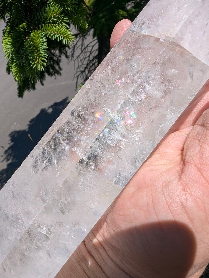 1154g 透明 尖端訳あり 虹あり 六角柱 白水晶 NO.61