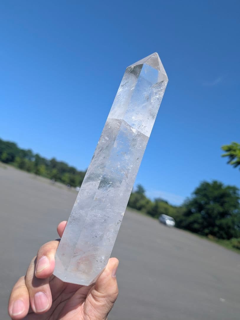 1154g 透明 尖端訳あり 虹あり 六角柱 白水晶 NO.61