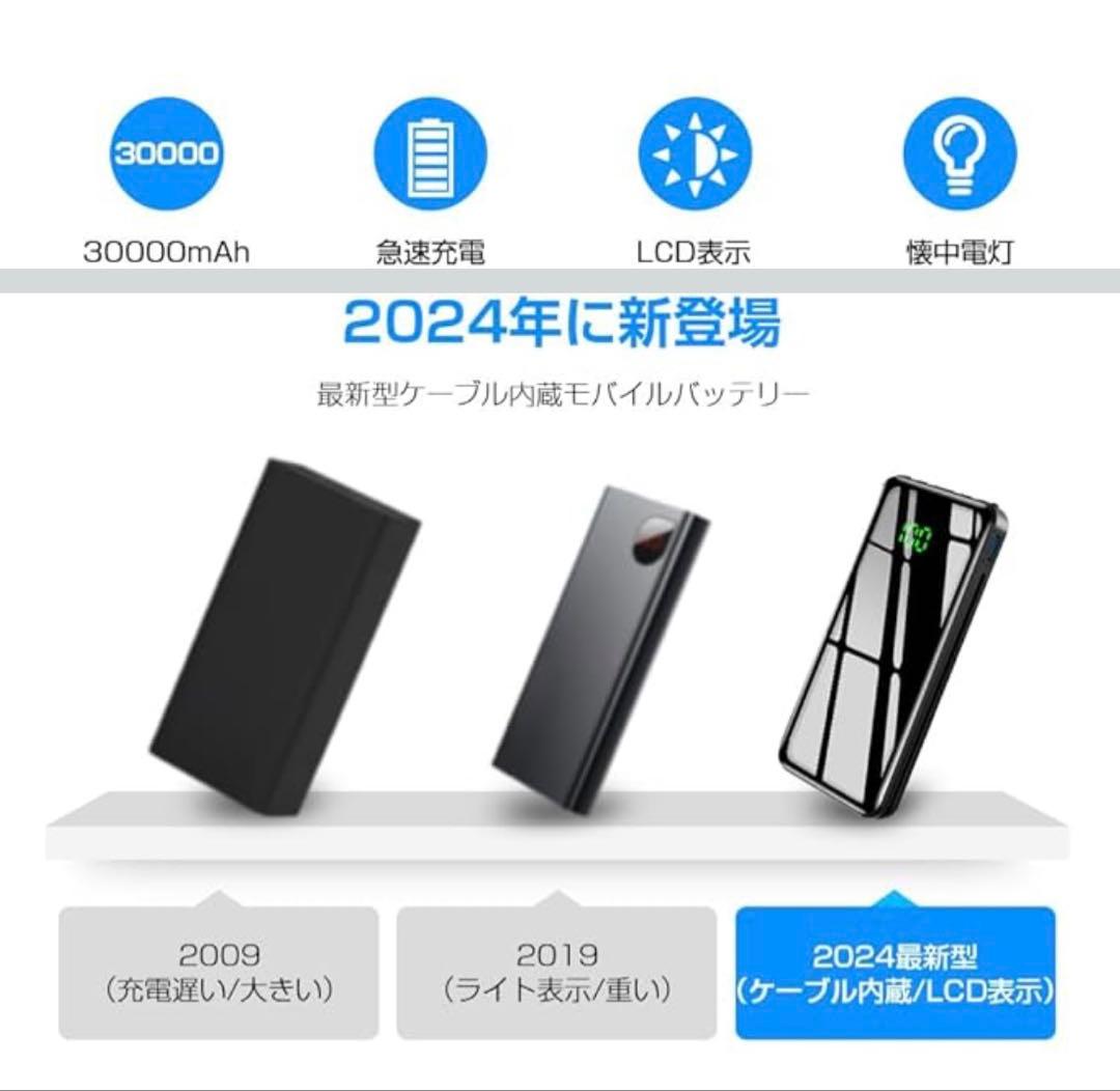 モバイルバッテリー 大容量 35000mAh & ケーブル内蔵 & PSE認証済