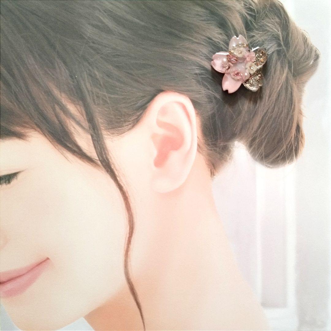 no.1782 レジン ヘアゴム ブローチ ポニーフック 桜