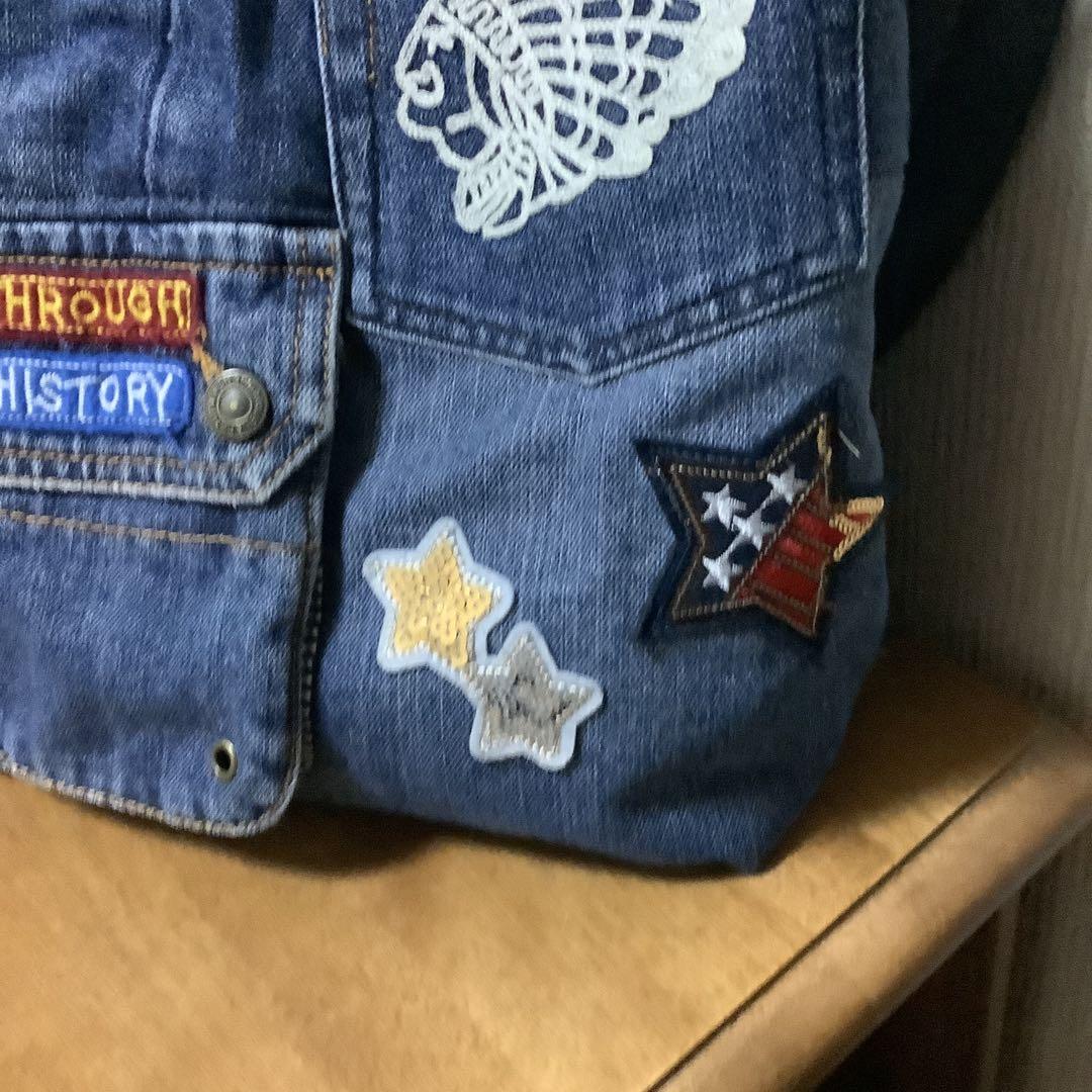 ハンドメイド　リメイクデニムトートバッグ　 Dカン＆ショルダーストラップ付き