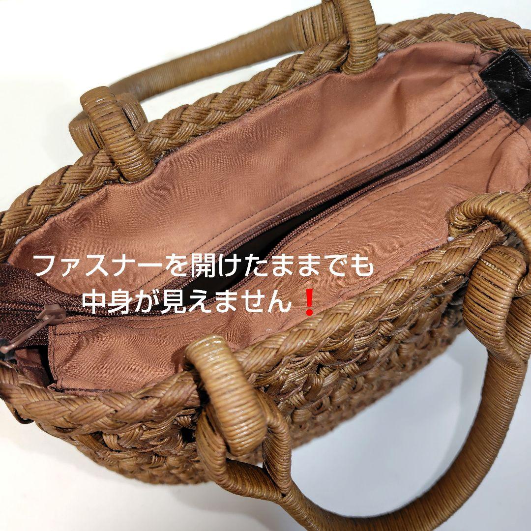 クラフトで作った山葡萄風花車編み＆花結び編み柿渋染かごバッグ（ファスナー付き蓋）