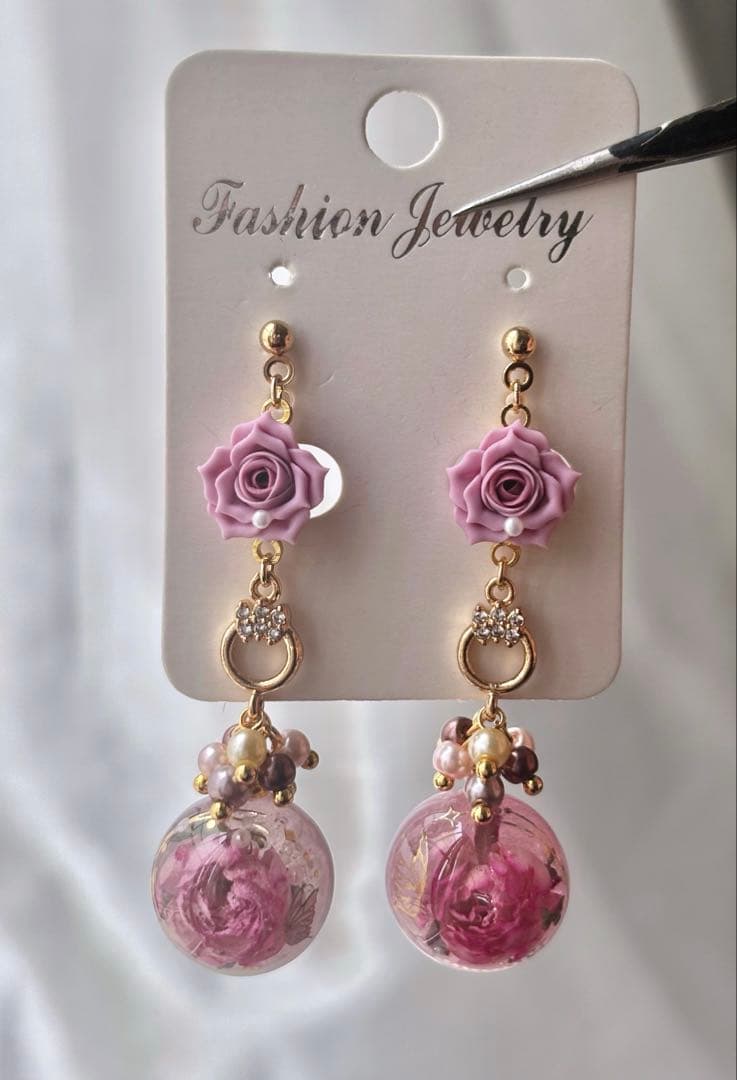 樹脂薔薇とリトルウッズレジン♡ピアス/イヤリング✩*¨
