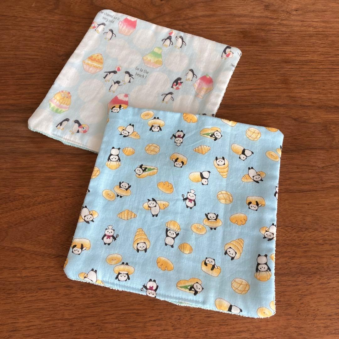 タオルハンカチ　ペンギンかき氷&パンパンダさん　18cm ハンドタオル