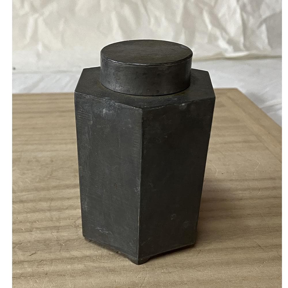 y069 錫 六角 茶入 時代 茶壺 中国古美術 茶道具 煎茶道具