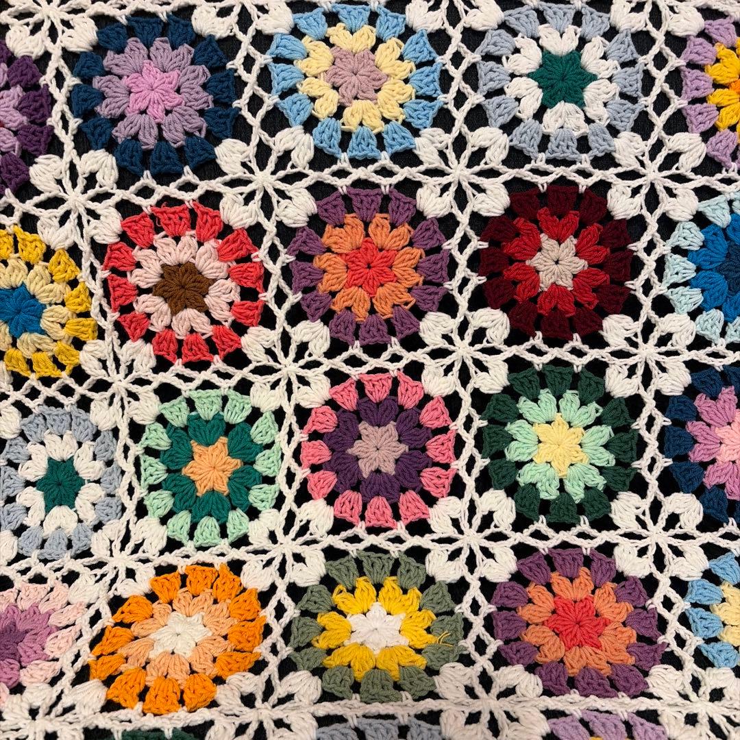 ハンドメイド　お花いっぱいブランケット　モチーフ　コットン