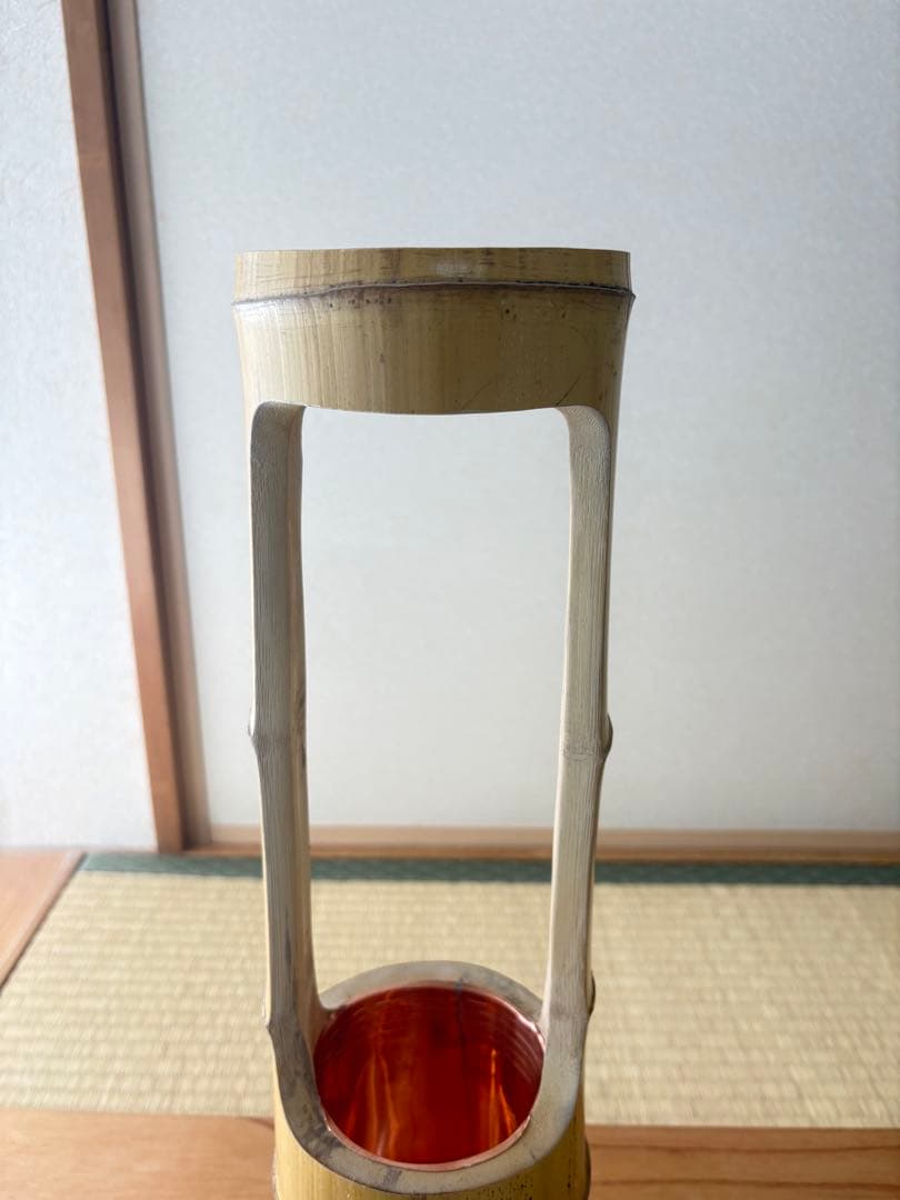 85 美品　根付き　一重切り　一重切　竹花入れ華道具　池坊