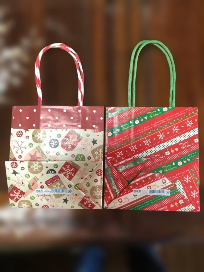 クリスマス柄 紙袋 大量175枚（7パック）持ち手付き｜業務用・イベント用