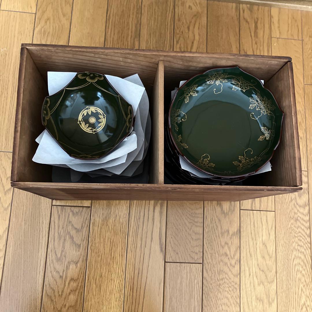 輪島　漆器 椀 10個セット 小鉢10個セット緑色 金色装飾