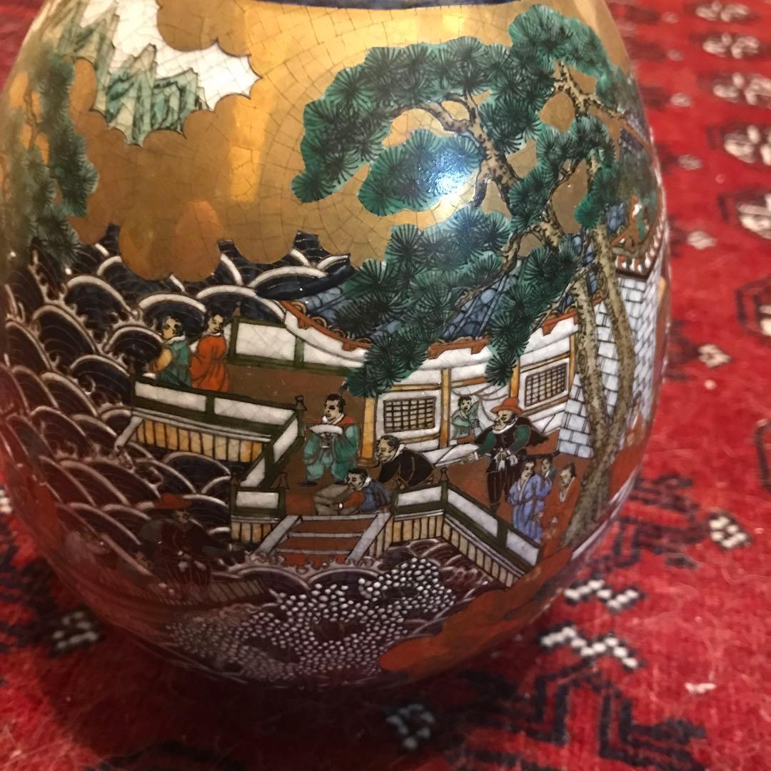 【薩摩焼】希少　金欄手 十字紋花器 31cm 状態良好