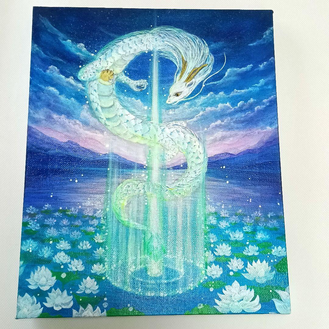 No.504 F3キャンバス　 原画　光の柱　蓮　龍神絵画　開運絵画　白龍