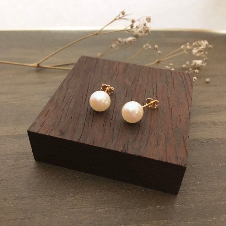 本真珠 ひと粒ピアス 14kgf