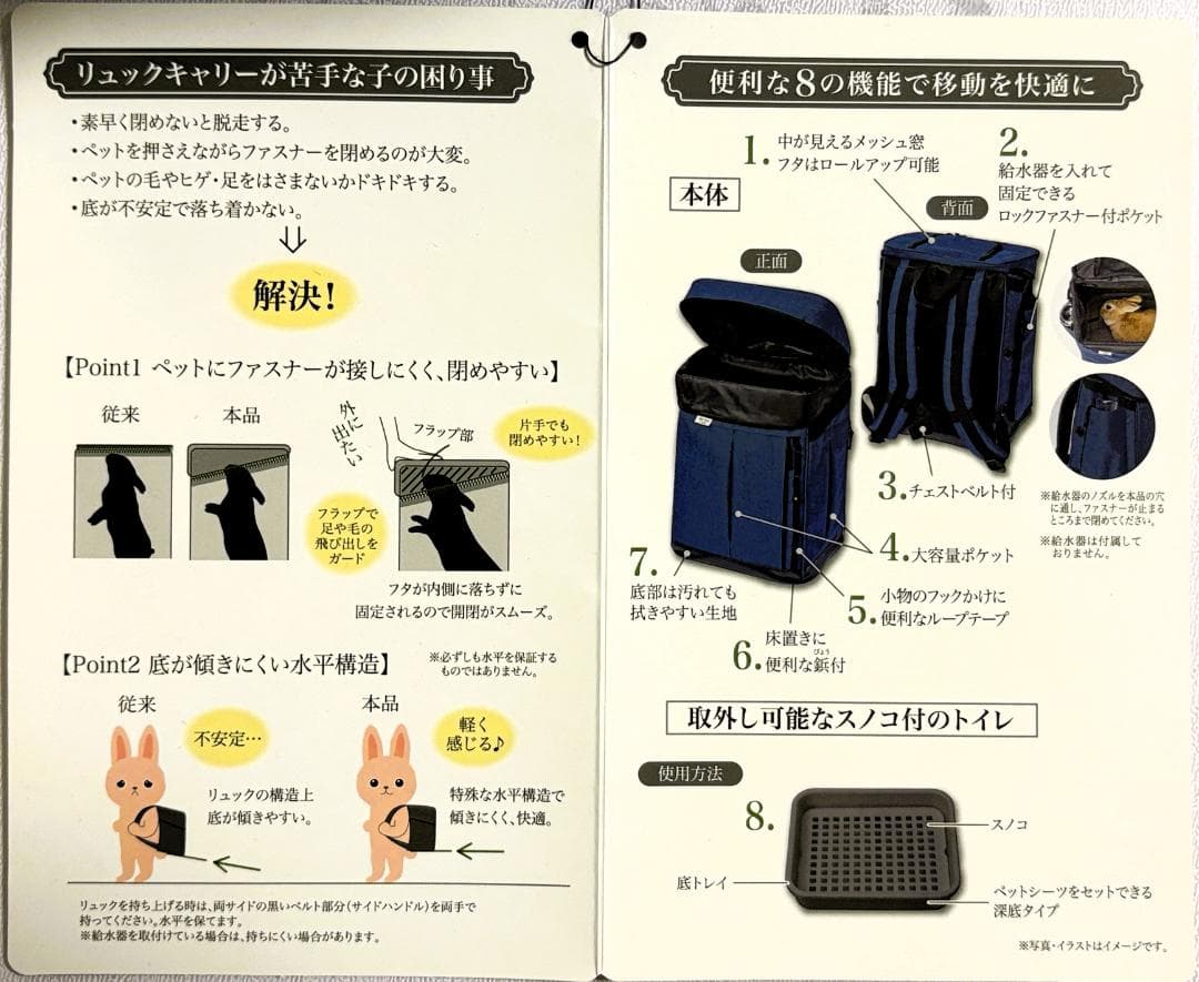 【未使用】アドメイト ラパン うさぎ用 リュックキャリー ネイビー トイレ付