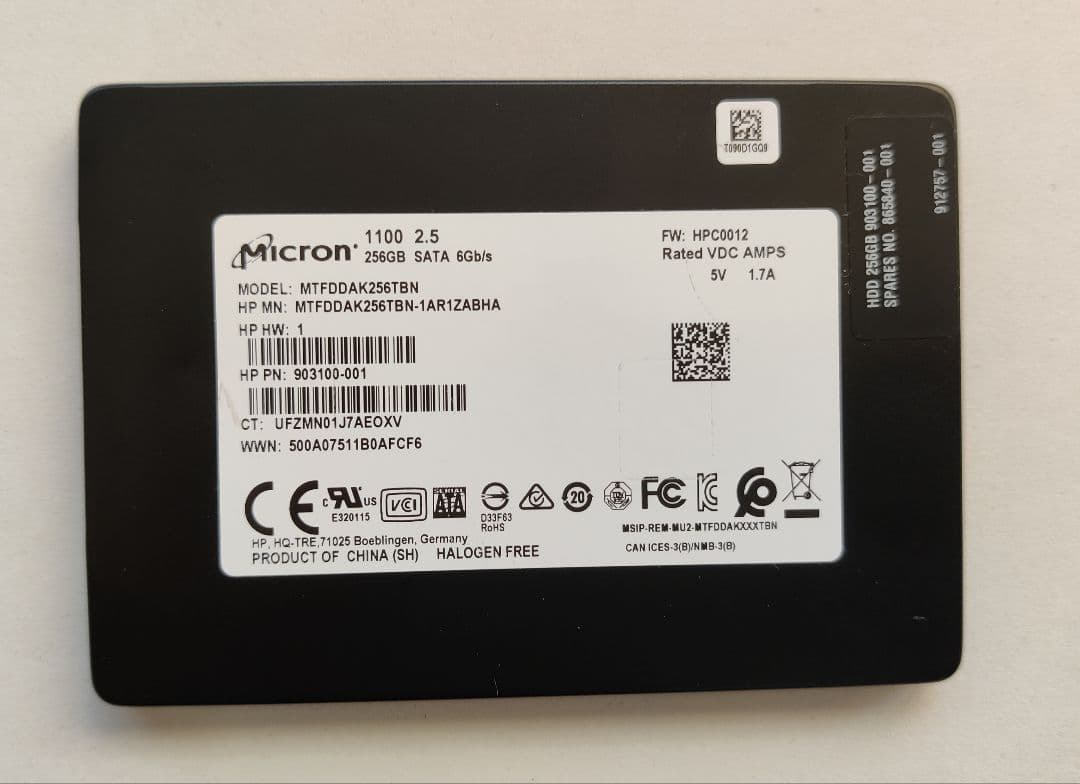 【2枚セット】Micron 2.5インチ SATA SSD 256GB*2