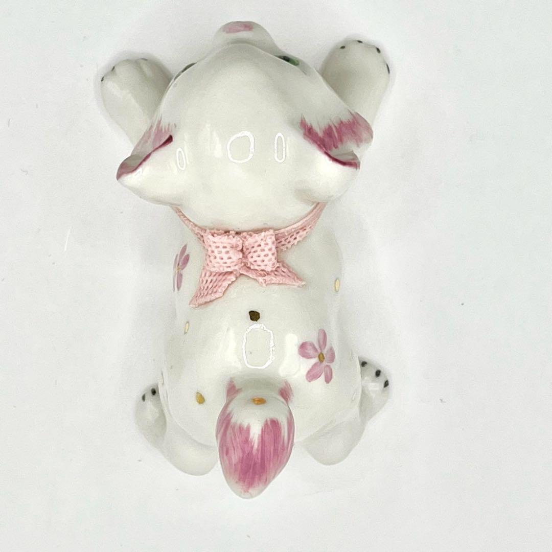 希少 アイリッシュドレスデン フィギュアリン 猫 ピンク 花 ヴィンテージ 置物