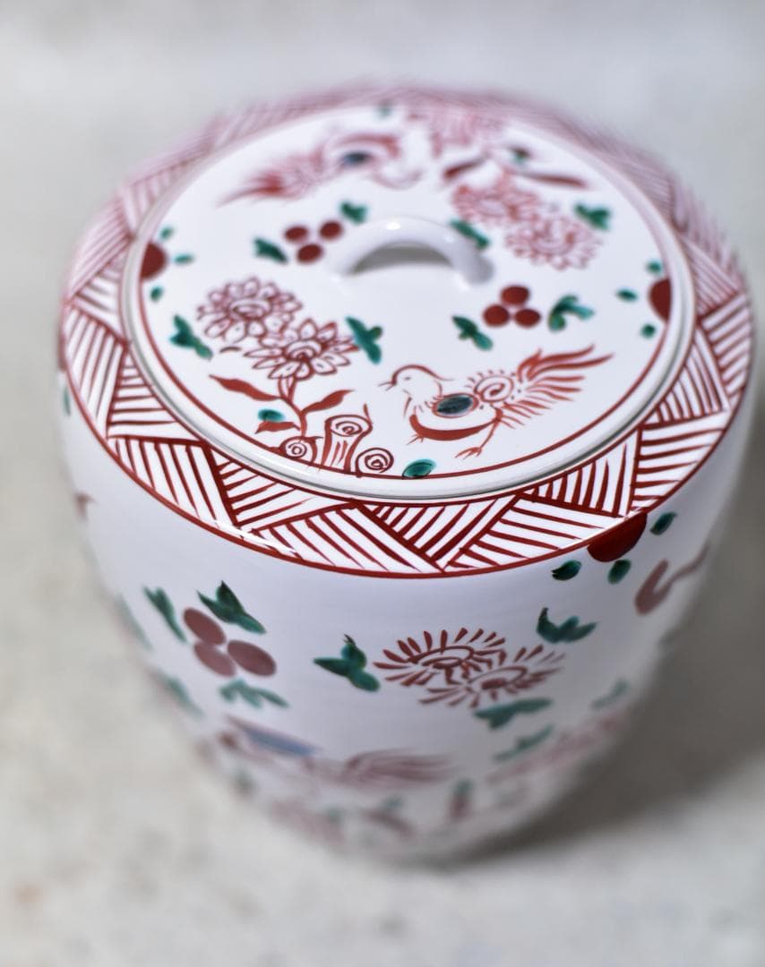 平安　赤絵花鳥紋　 水差【極上品】お茶道具／共箱　 陶器