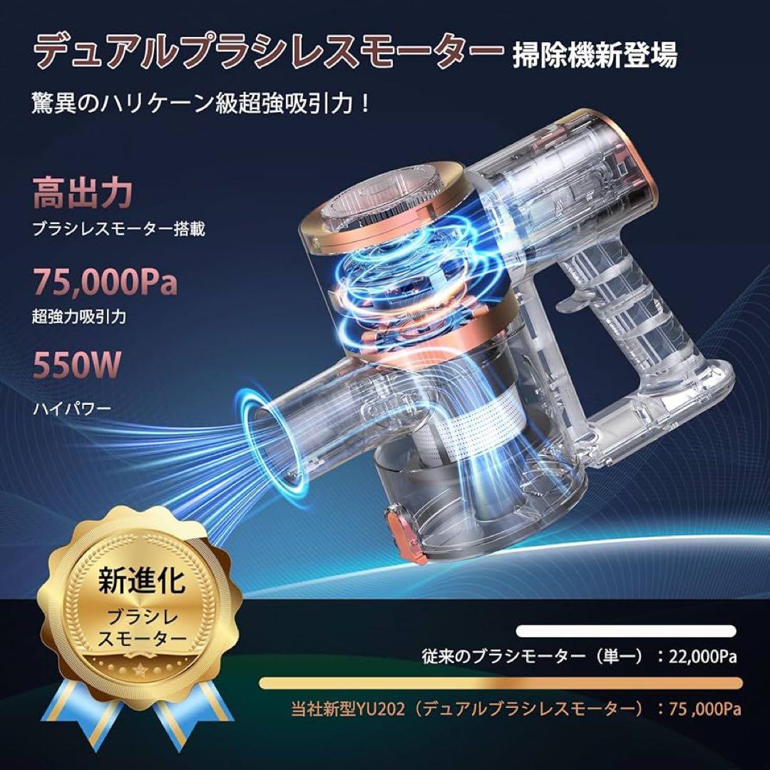 掃除機 コードレス LEDライト LED液晶ディスプレイ 55分連続 3段吸引力