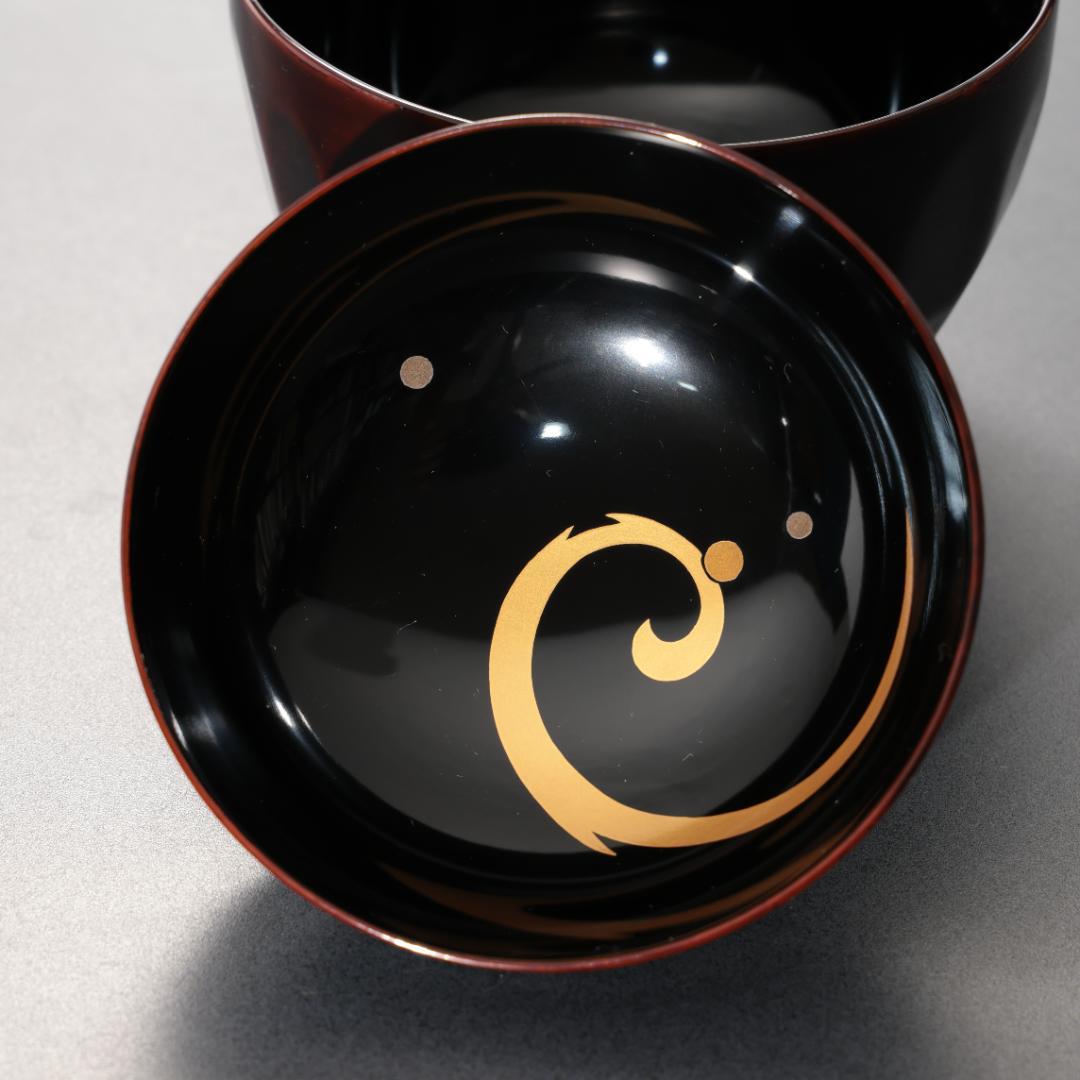 輪島塗　吸物椀５客　渦文　共箱　漆塗蓋つき椀　R1588P3