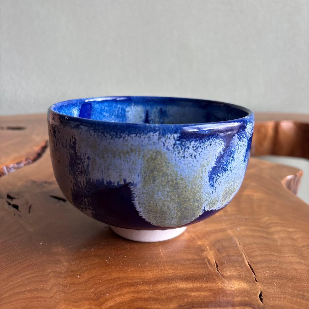 青紫釉彩 佐野忍造 共箱 抹茶碗 茶道具（12y）